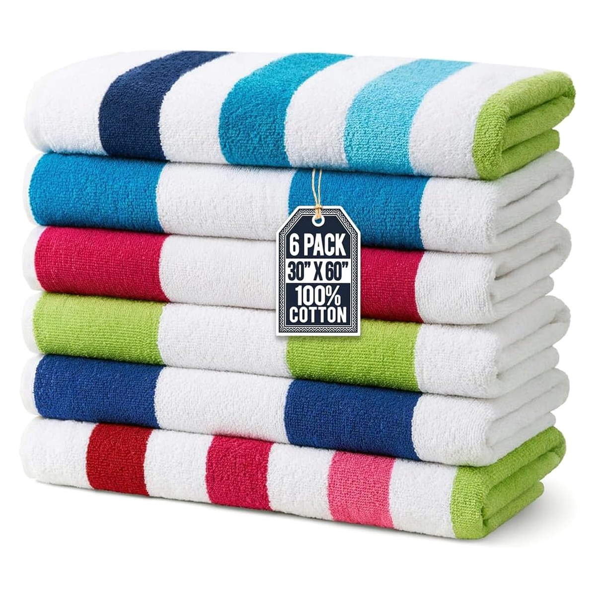 Cabana Stripe Terry Beach Towel · 6 Pack — wholesale Turkish cotton towel, 30 × 60 in